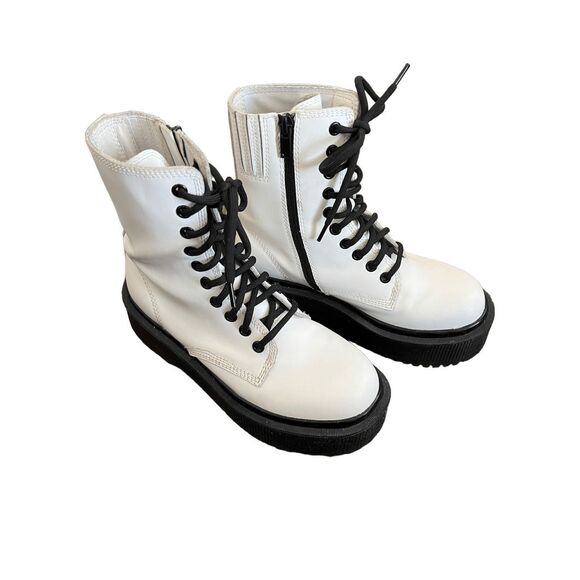 Jeffrey Campbell Women’s 6.5 Lugged Platform Sopas White Lace-Up Boots - Picture 5 of 16